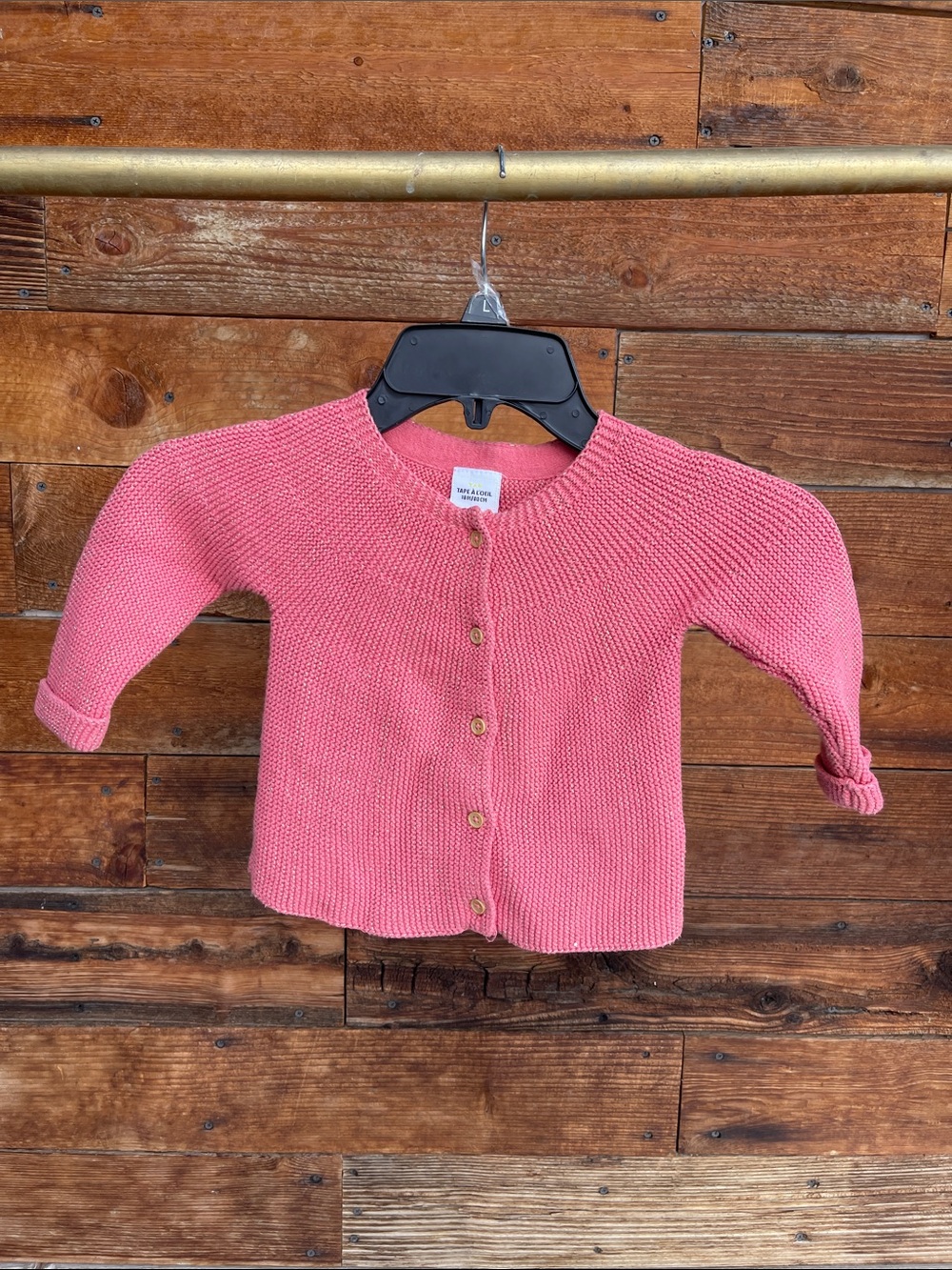 Tape à l’Oeil Baby Girls Pink Metallic Knit Cardigan 18M 80CM Button Front